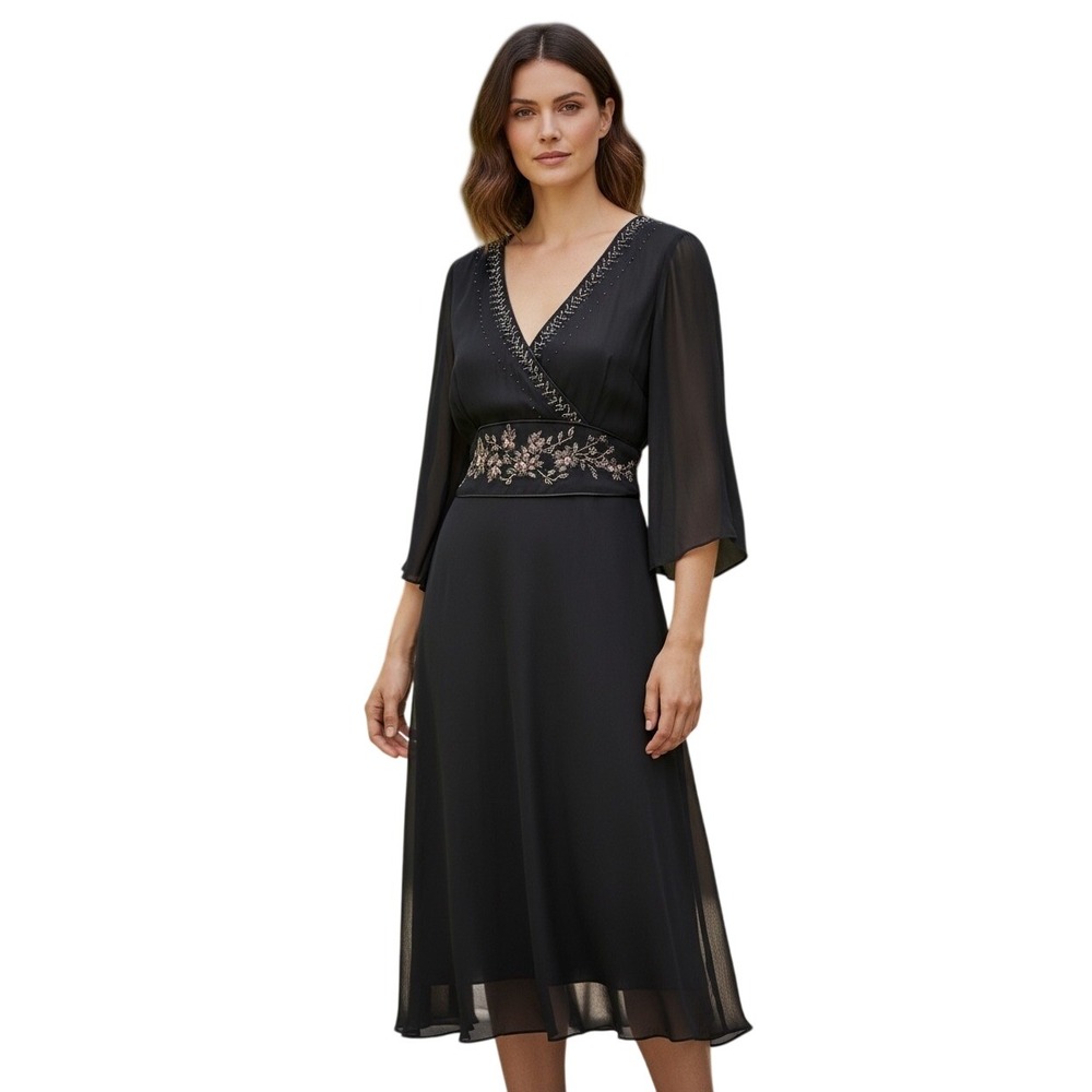 Adriana black silk midi dress, timeless, elegant, romantic, feminine, classic